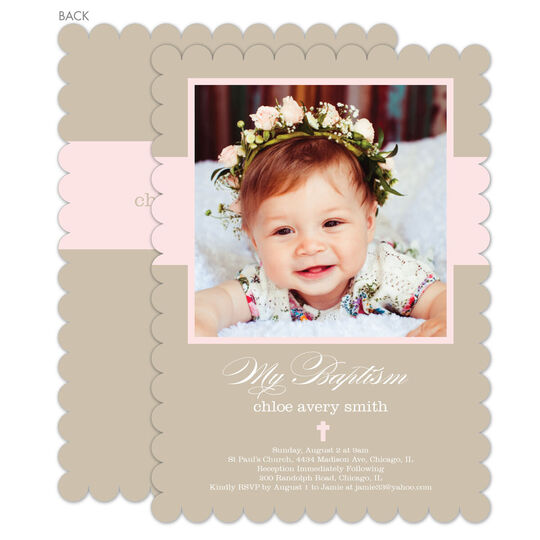 Pink Banner Baptism Photo Invitations